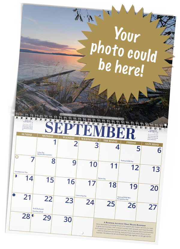 Interior of 2025 Calendar contest graphic with a burst on top that says Your Photo Could Be Here.